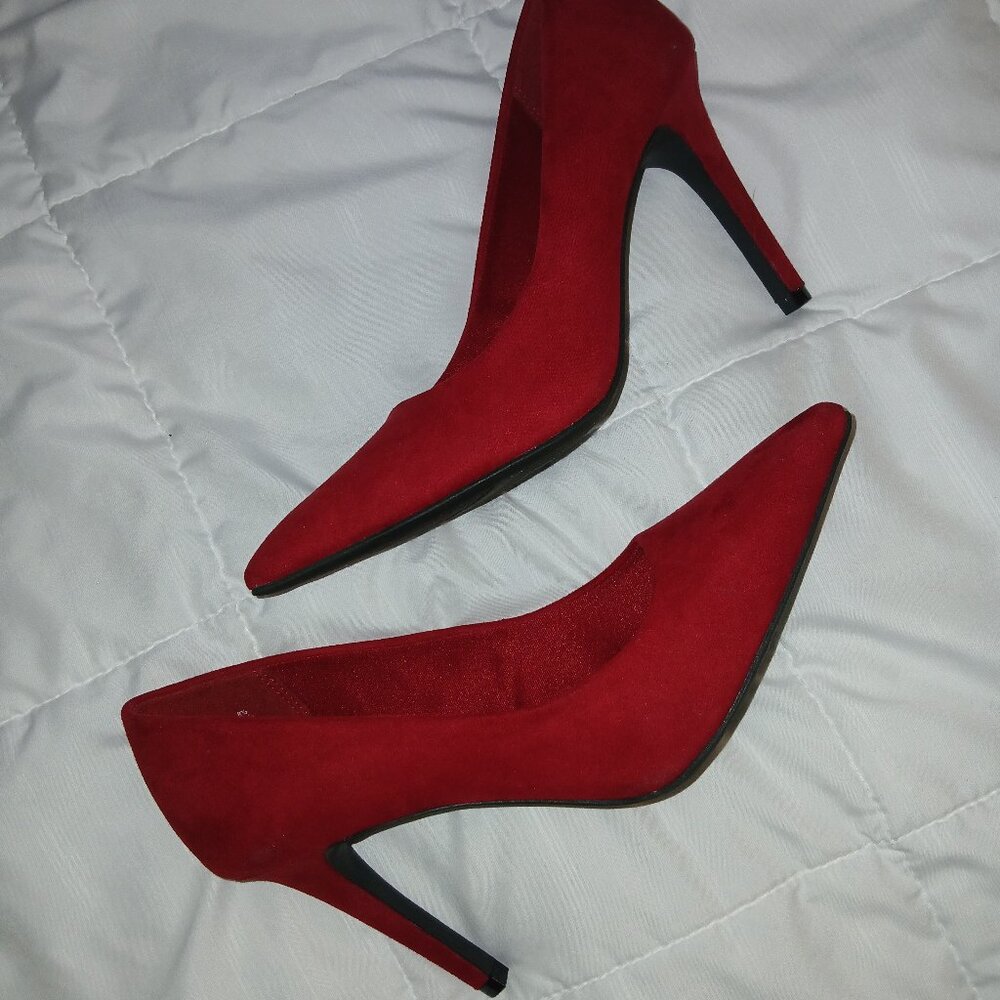 Red suede heels